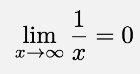 \[\lim_{x\to\infty}\frac{1}{x}=0\]