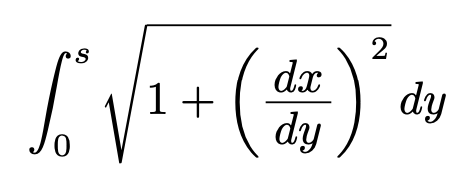 \[\int_{0}^{s}\sqrt{1+\left(\frac{dx}{dy}\right)^2}dy\]