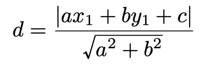 \[d=\frac{|ax_1+by_1+c|}{\sqrt{a^2+b^2}}\]