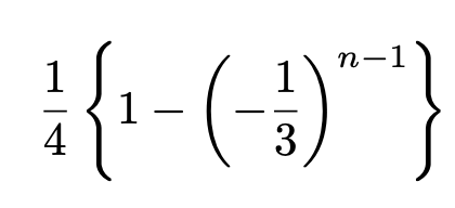 \[\frac{1}{4}\left\{1-\left(-\frac{1}{3}\right)^{n-1}\right\}\]