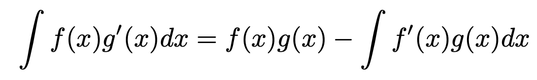 \[\int f(x)g'(x) dx= f(x)g(x) - \int f'(x)g(x)dx\]